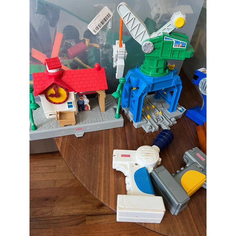 HUGE Fisher Price GeoTrax Rail Road Lot Tracks Trains Buildings Controllers